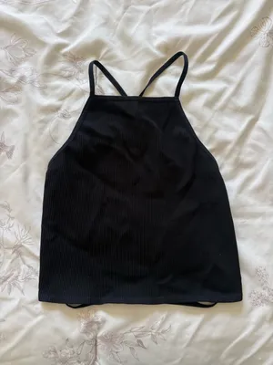 Free People Intimately | Black Ribbed Halter Crop Open Back Tank Top | XS-S thumbnail 2