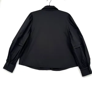 Marc New York Andrew Marc Black Button Front Blouse Puff Pleated Sleeve Top L thumbnail 2