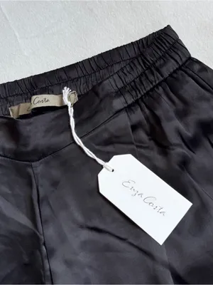 New Enza Costa Pleated Satin Pant in Black thumbnail 4