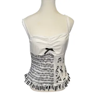 White music note piano key ruffle camisole top thumbnail 2