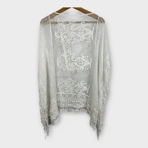 Womens size XL One Size Kimono Bohemian Crochet Lace Boho Coverup Festival White thumbnail 2