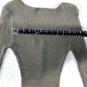 Derek Heart Ribbed Long Sleeve‎ Bodycon Mini Dress Women Medium Olive Green thumbnail 6