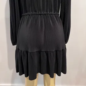 Zara Pleated Dress Sz M Black Long Sleeves V-neck Mini thumbnail 7