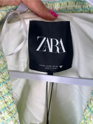 ZARA NWT Green Tweed Cropped Blazer Pearl Buttons Size XS thumbnail 3