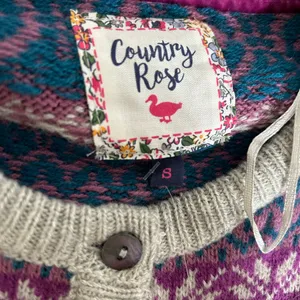 COUNTRY ROSE Pink Blue Fairisle‎ Cardigan Wool Blend Size Small thumbnail 6