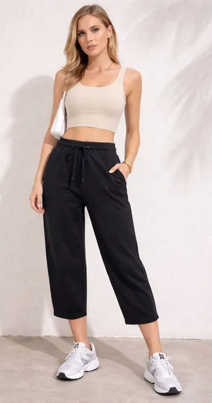 Hollister -1411 Black High Rise Wide Leg Cropped Fleece Barrel Sweatpants‎ S thumbnail 1