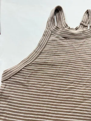 Truly Madly Deeply Tan Cream Striped Ribbed Tank Top Shirt Scoop Small Women's thumbnail 9