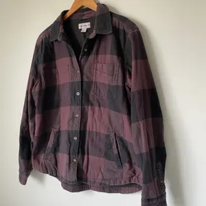 Carhartt Fleece Lined Flannel Button Up Black Maroon Long Sleeve Women's Large thumbnail 5