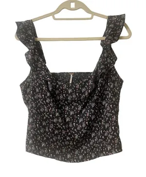 Free People cropped blouse ruffle straps sz XL thumbnail 1
