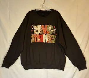Womens XL Thanksgiving Brown Sweatshirt Give Thanks Coquette Faux Knit Graphic thumbnail 1
