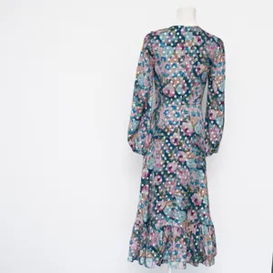 Dress the Population - | Metallic Floral Long Sleeve Midi Dress thumbnail 3