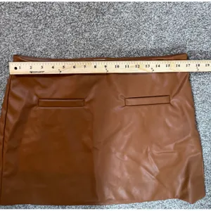 A New Day Cognac Faux Leather Mini Skirt Brown Size 12 Welt Pockets Mini Skirt thumbnail 2