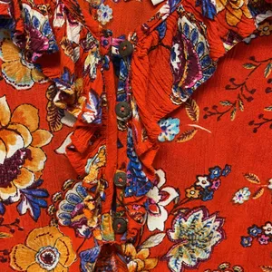 NWOT Altar’d State Red Floral Crop Top with Ruffle Accents & Tie at front size M thumbnail 3