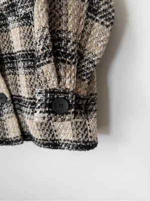 Zara Plaid Oversized Shirt Jacket Black Tan Shacket Tweed Oversized Size Medium thumbnail 4
