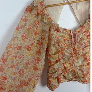 Free People Mabel Floral Printed Balloon Sleeve Peasant Top in Spring Combo M thumbnail 4