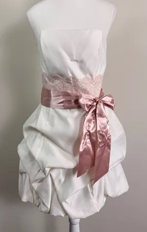 Jessica McClintock Gunne Sax Strapless Bubble Hem Mini Dress Ivory Pink Size 11 thumbnail 1