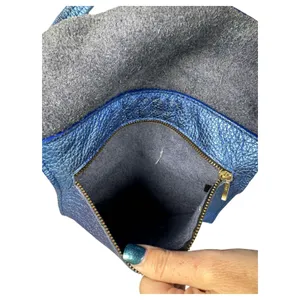 Kurt Geiger Blue Metallic Quirky Pebbled Leather Suede Shoulder Purse Handbag thumbnail 4