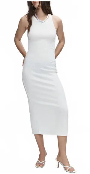 Mango Textured Dress with Opening Back Slit Lia Off White NWT Size 6 / Medium thumbnail 1
