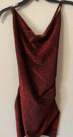 DRESS—NEW Metallic Copper Red Maroon Color Tie Back Long Dress Gorgeous thumbnail 1