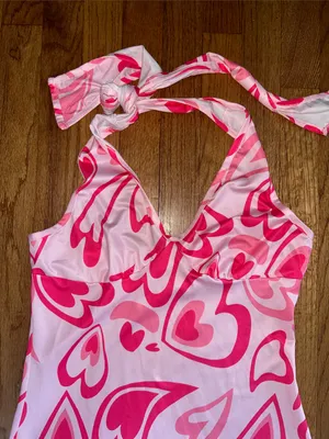 SheIn Love Sign Pink Retro Heart Halter Midi Dress NWOT size Medium thumbnail 5