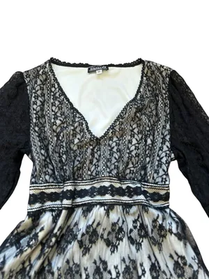 Vintage Black Lace Mesh Babydoll Top Sheer Sleeves Tie Back Y2K Goth Dark Fairy thumbnail 2