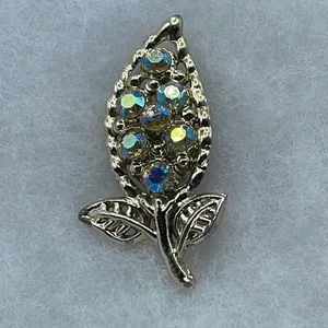 Vintage MCM leaf AB crystals large brooch. Gold thumbnail 5