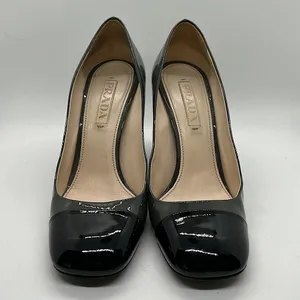 Prada Authenticated Black/Dark Gray Leather High Heels Shoes *Sz 37.5/US Sz 7.5* thumbnail 2