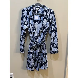 Charter Club Women Cotton‎ French Floral Belted Robe Blue Size Medium thumbnail 2