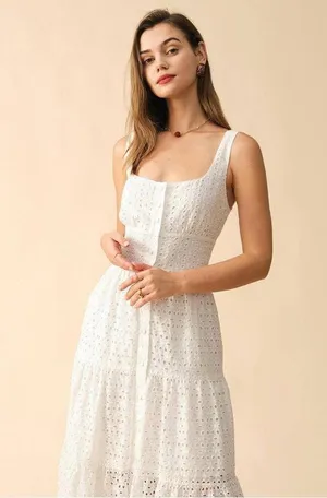 RIHOAS The Square Neck Tiered Hem Midi Dress M 76 thumbnail 4
