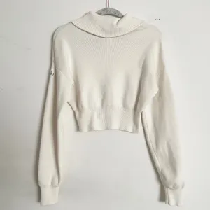 Alo Yoga Scholar Knit Cropped Full Zip Jacket Ivory XS thumbnail 10