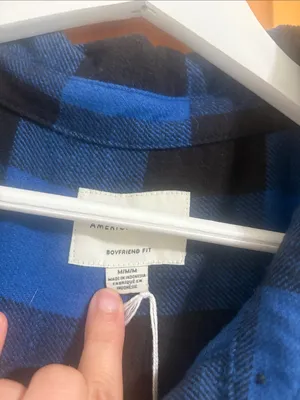 American Eagle Size Medium Boyfriend Fit Blue Flannel Shirt New With Tags thumbnail 4