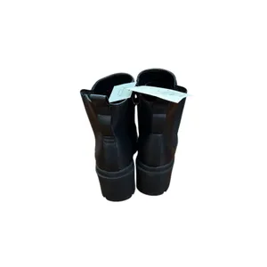 Black Faux Leather Lug‎ Sole Chelsea Boots Chunky Heel Side Zip Women Size 11 thumbnail 3