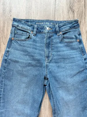 American Eagle Stretch Straight Leg Mom Jeans Medium Wash Denim Tapered Size 4 thumbnail 5