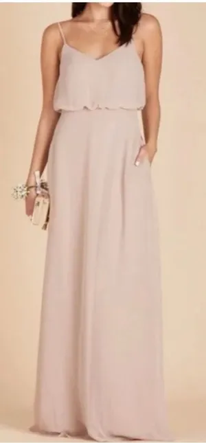 Birdy Grey Gwennie‎ Chiffon Gown Sleeveless Spaghetti Straps Taupe Slit S NEW thumbnail 1