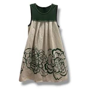 Theory Mixed Media Floral Pleated Babydoll Mini Dress Green Cream Womens 4 thumbnail 4