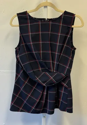 Ann Taylor Plaid Twist Front Sleeveless Blouse Top Size 4 Navy Red 506392 Career thumbnail 1