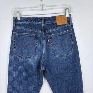Levi's Wedgie Straight Jeans Checkerboard Blue Retro Indie Grunge Size 27‎ thumbnail 6