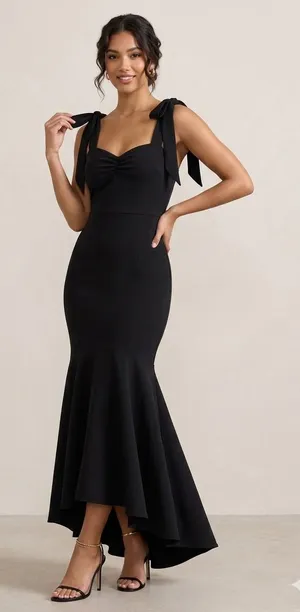 Show‎ Me Your Mumu Gown Womens Small Black Barcelona Ruffle Formal High Low Tie thumbnail 1