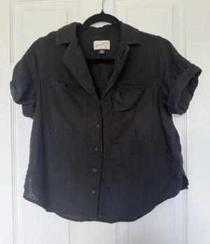 Universal Threads Black Linen Blend Short Sleeve Button Down Size Extra Small thumbnail 1