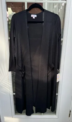 X😻LuLaRoe Sarah Black Long Open Front Cardigan thumbnail 1