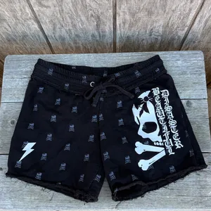 Beautiful Disaster RETIRED Raw Hem Skull Design Black Sweat Shorts Size S thumbnail 5