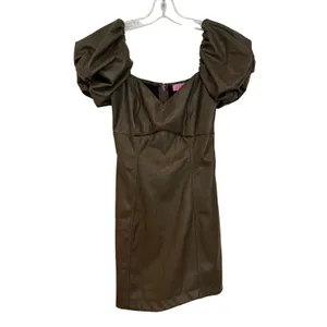 Miami‎ Francesca's Angela Vegan Leather Mini Dress Women's Small Olive Coquette thumbnail 6