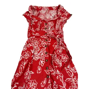 Free People A Thing Called Love Mini Dress Red White Floral Linen Blend Size 4 thumbnail 3