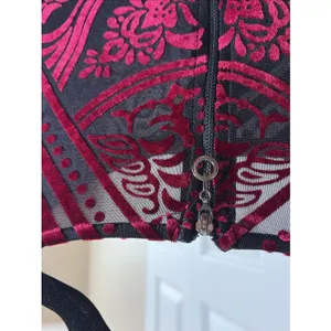 IC by Connie K Velvet Burnout Fringe Tunic Womens Size L Burgundy Boho Gothic thumbnail 6