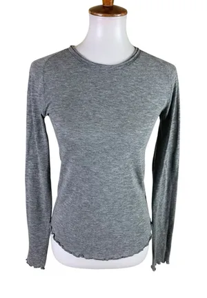 We The Free M Gray Long Sleeve Tee Lettuce Hem Grunge Y2K Casual Layering Top thumbnail 1