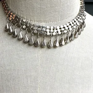 Black and clear teardrop rhinestone necklace Silver thumbnail 4