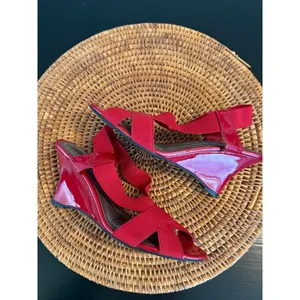 Dexflex by Dexter‎ Women Red Patent Wedge Sandals Elastic Cross Strap Slingback thumbnail 6