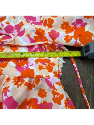 LUCY PARIS Pink & Orange Floral Puff Sleeve Toulouse Tie Babydoll Mini Dress S thumbnail 9