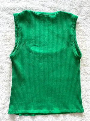 Zara Green Ribbed Scoop Neck Tank Size Small thumbnail 2