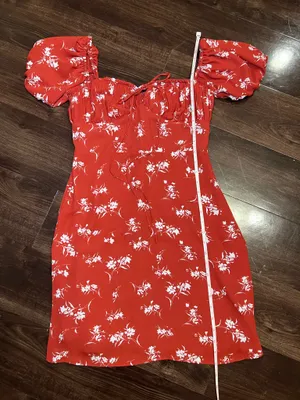 Simple Retro Floral Mini Dress Puff Sleeves Size Small thumbnail 4